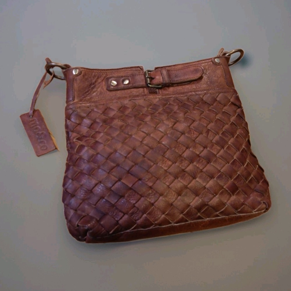 Mo&Co Woven Genuine Leather Shoulder Bag Brown Hobo Purse Intrecciato Style